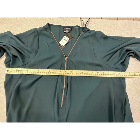 CITY CHIC WOMENS ZIP NECKLINE TOP IN JADE SIZE 18 - Picture 3 of 8
